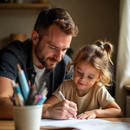 Homework Vater mit Tochter bei den Hausaufgaben
